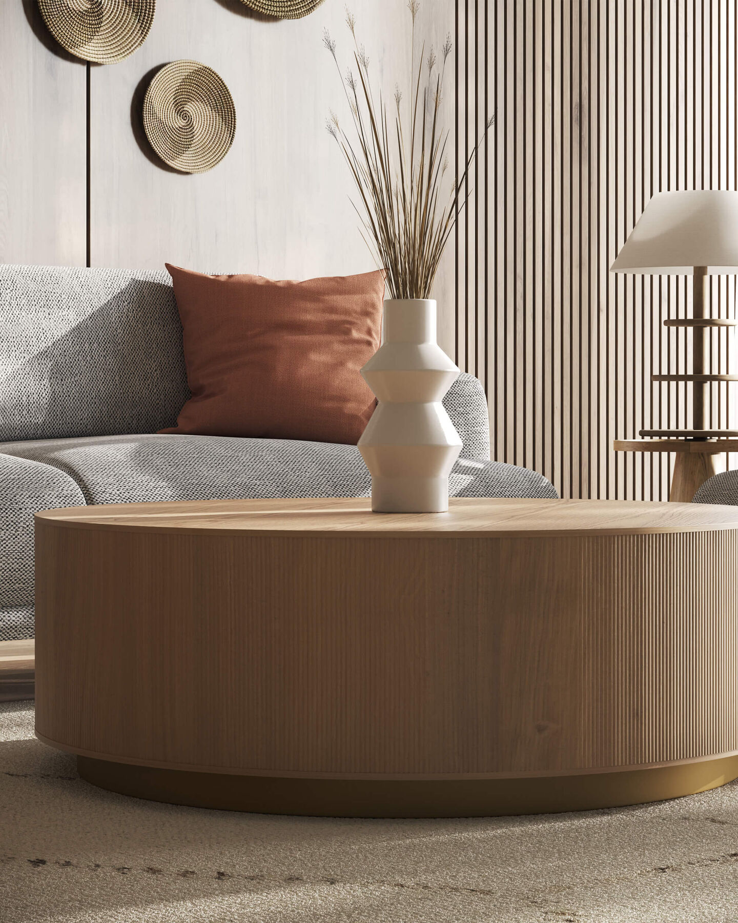 Living room with 37B Coffee Table in Natural Wood