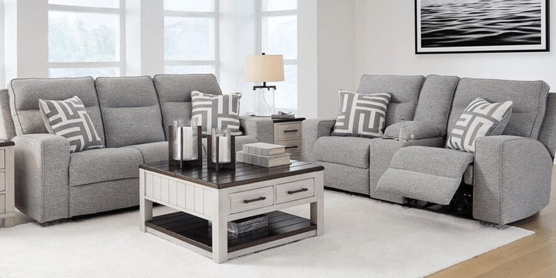 Signature Design by Ashley Biscoe Power Reclining Sofa in Pewter