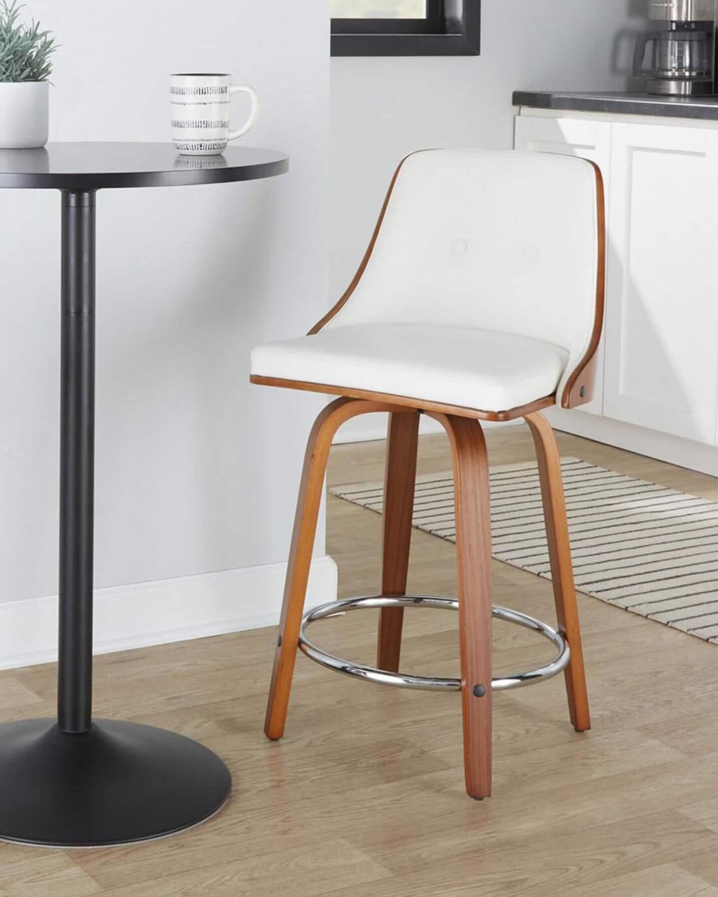 Home breakfast nook with Lumisource Gianna Swivel Counter Stool in Walnut and Chrome