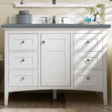 James Martin Athens 30 inch Single Bathroom Vanity in Glossy White with 3 cm Eternal Serena Quartz Top and Rectangular Sink