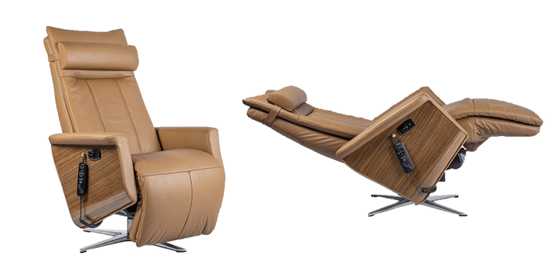 Svago Swivel Power Zero Gravity Leather Massage Recliner in Toffee