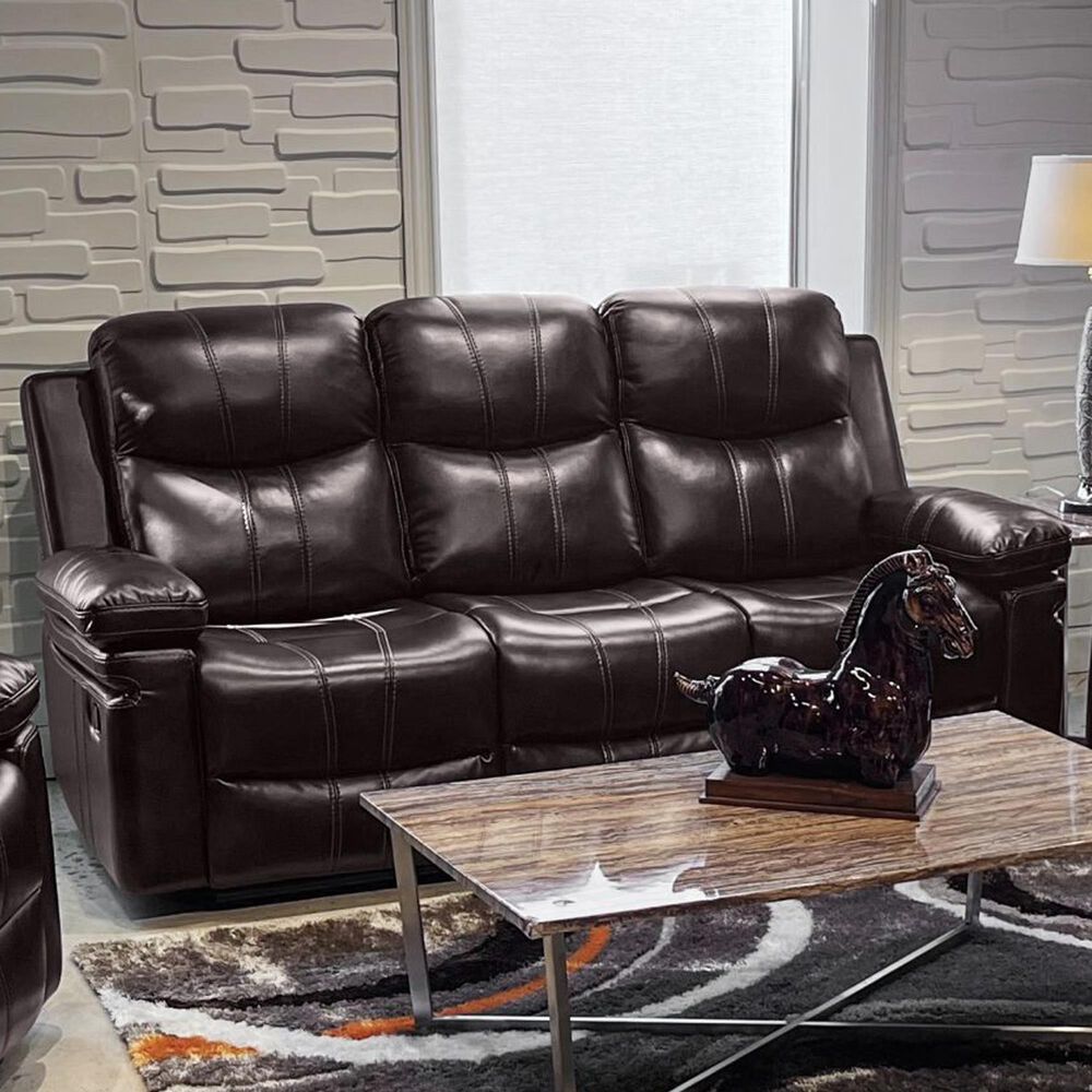 New Heritage Design Kellen Manual Reclining Sofa with Drop Down Table in Brown, , large