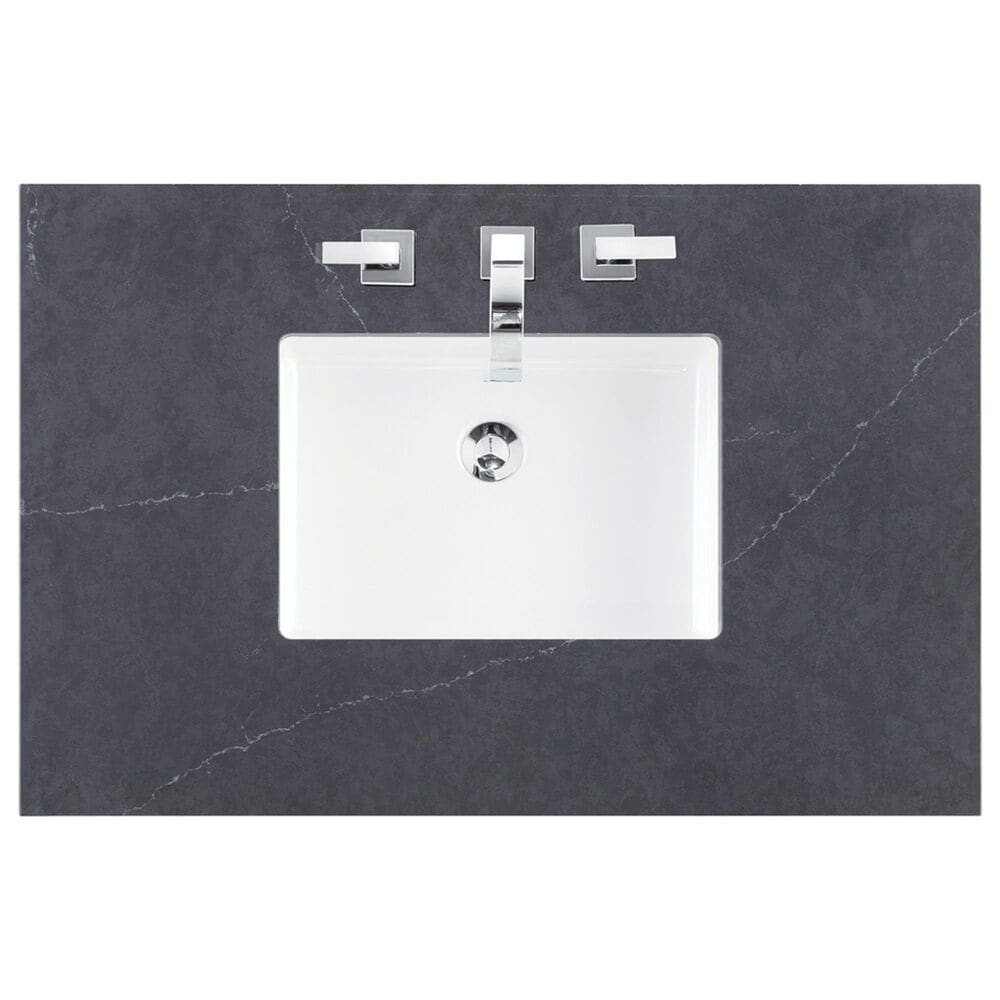 James Martin Brittany 36&quot; Single Bathroom Vanity in Smokey Celadon with 3 cm Charcoal Soapstone Quartz Top and Rectangular Sink, , large