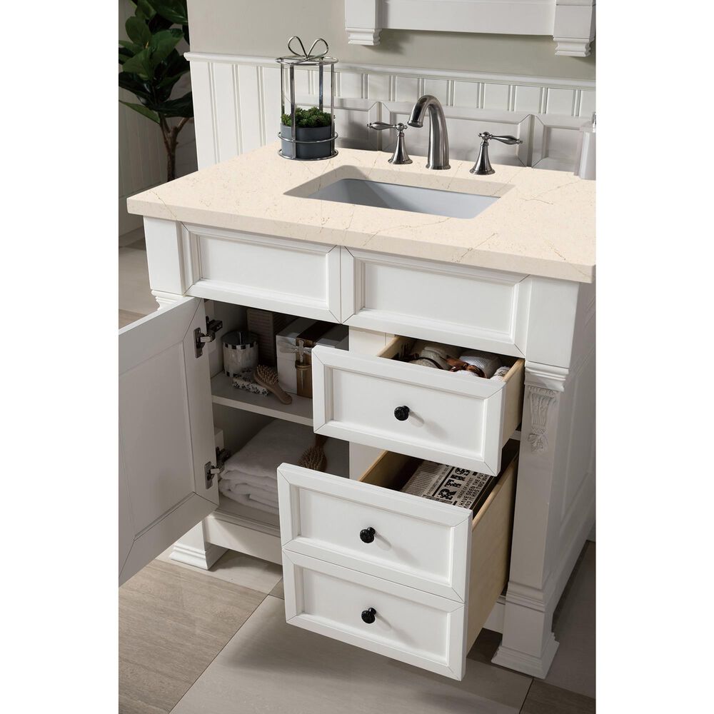 James Martin Brookfield 36&quot; Single Bathroom Vanity in Bright White with 3 cm Eternal Marfil Quartz Top and Rectangle Sink, , large