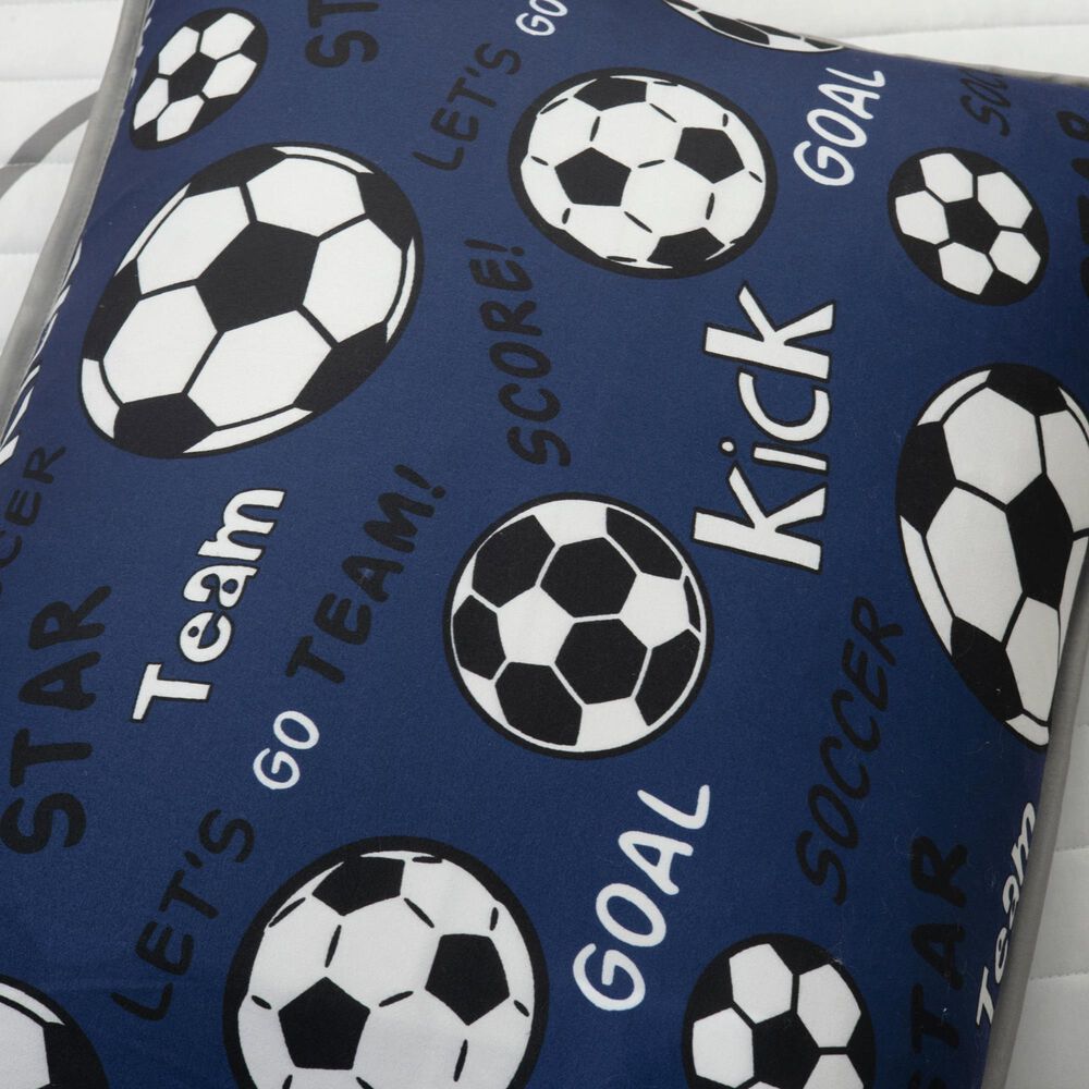 Triangle Home Fashions Soccer Game 5-Piece Full/Queen Quilt Set in White and Navy, , large