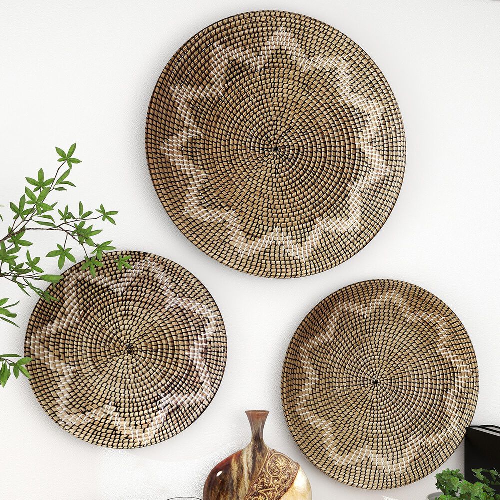 Wall Basket Décor, Set of 4 Oversized, Hanging Woven Seagrass Bowl Baskets,  Round Boho Wall Basket for Home Decoration, Unique Wall Art Set 