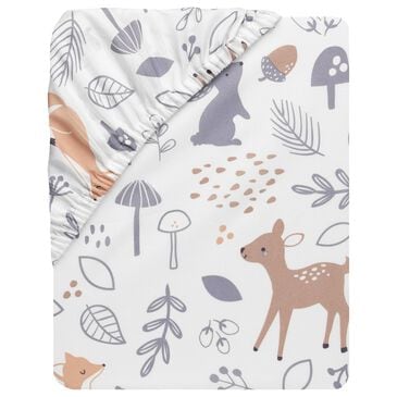Lambs and Ivy Deer Park Woodland Baby Fitted Crib Sheet in Brown, White and Grey, , large