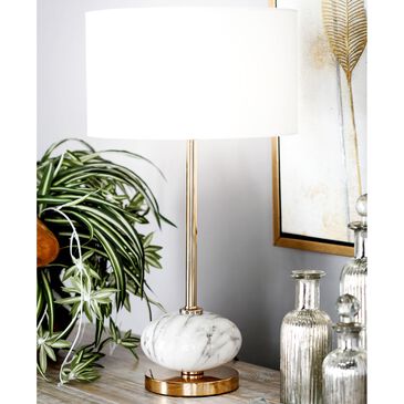 Maple and Jade Glam Buffet Lamp with White Drum Shade in Gold, , large