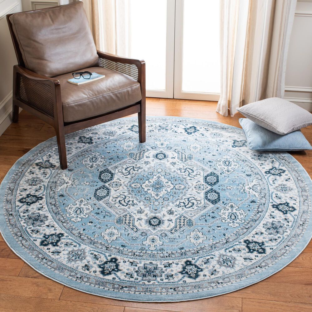 Safavieh Isabella 6&#39;7&quot; Round Blue and Creme Area Rug, , large