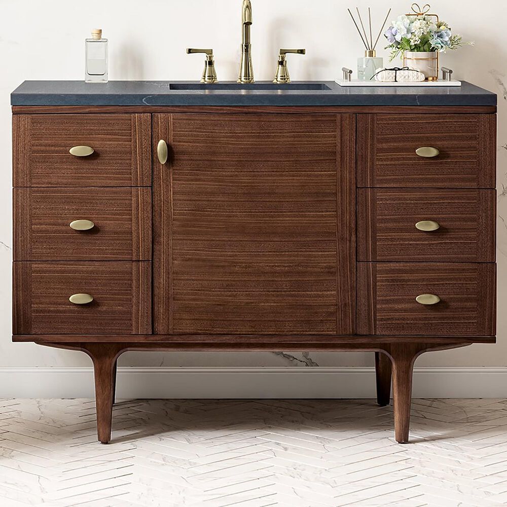 James Martin Amberly 48" Single Bathroom Vanity in Walnut with 3 cm Charcoal Soapstone Quartz Top and Rectangular Sink, , large