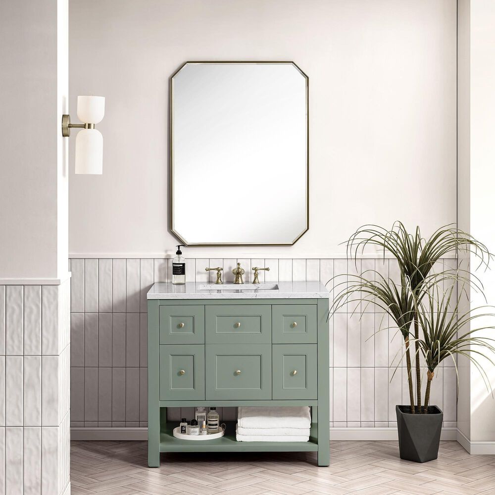 James Martin Breckenridge 36&quot; Single Bathroom Vanity in Smokey Celadon with 3 cm Arctic Fall Solid Surface Top and Rectangular Sink, , large