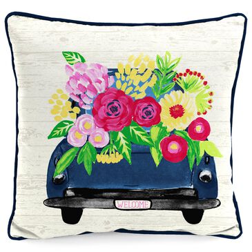 Jordan Manufacturing Floral Car 16" Square Outdoor Throw Pillow with Welt in Cream and Multicolor, , large