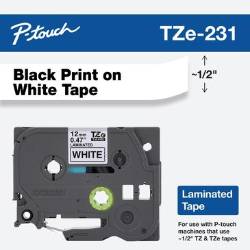 Brother 12mm Tape in Black on White for P-Touch, , large