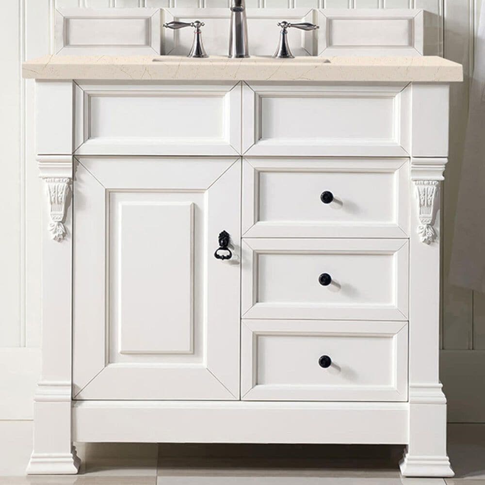 James Martin Brookfield 36&quot; Single Bathroom Vanity in Bright White with 3 cm Eternal Marfil Quartz Top and Rectangle Sink, , large