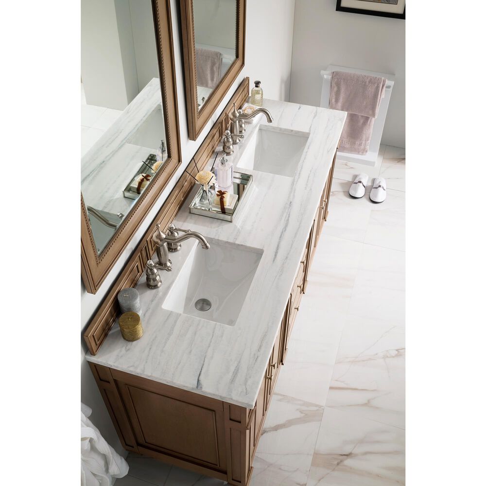 James Martin Bristol 72&quot; Double Bathroom Vanity in Whitewashed Walnut with 3 cm Arctic Fall Solid Surface Top and Rectangle Sink, , large