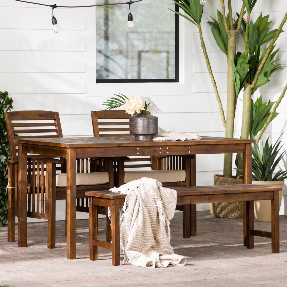 Walker Edison Midland 4-Piece Patio Dining Set with Leg Table in Dark Brown, , large