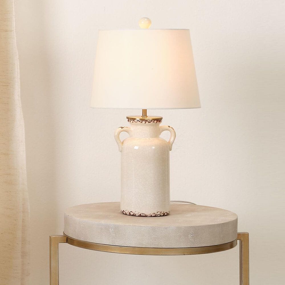Splendor Living Piper Ceramic Table Lamp in Cream and Antique Brass, , large