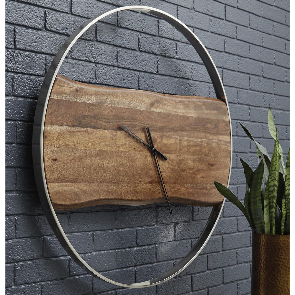 Signature Design by Ashley Panchali Wall Clock in Brown and Silver, , large