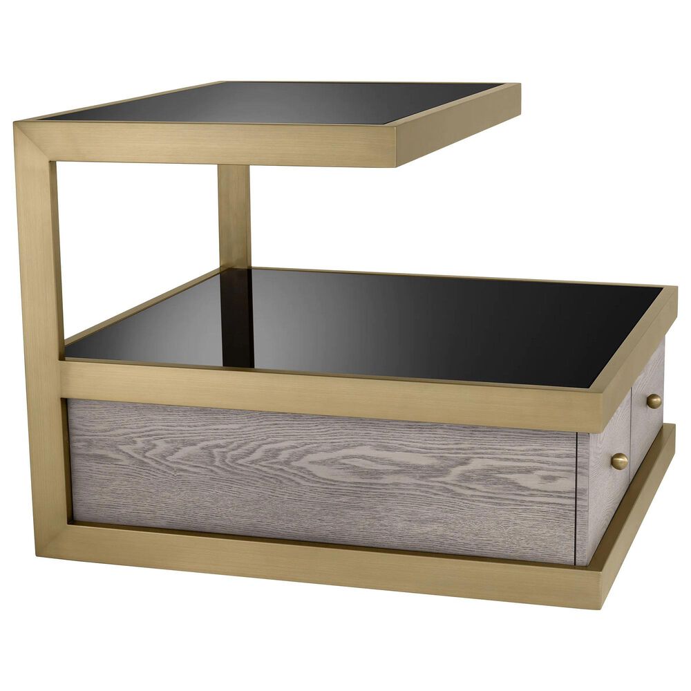 Eichholtz Kuboa Side Table in Brushed Brass, Grey Oak and Black, , large