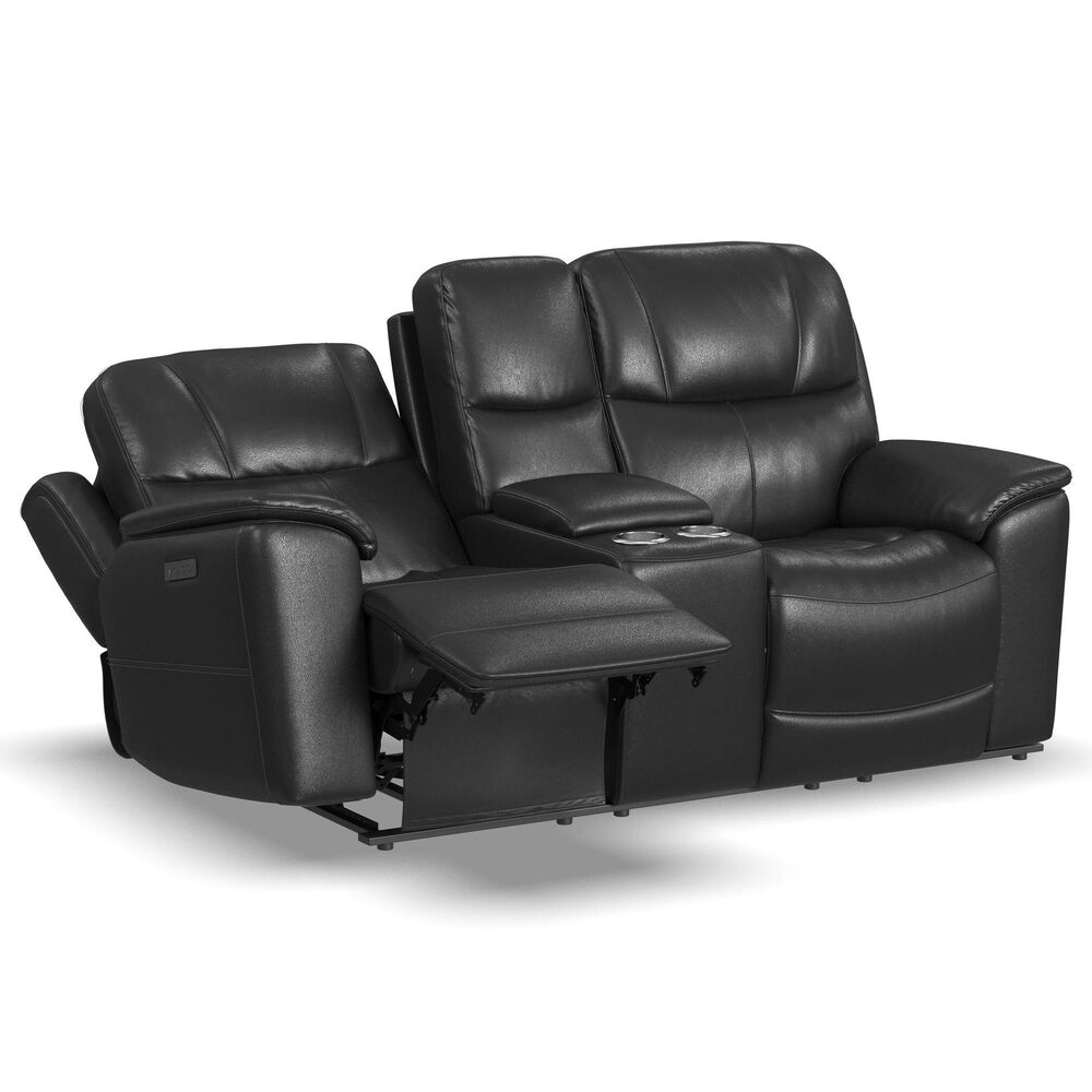 Flexsteel Crew Power Reclining Loveseat with Console, Power Headrests and Lumbar in Raven, , large