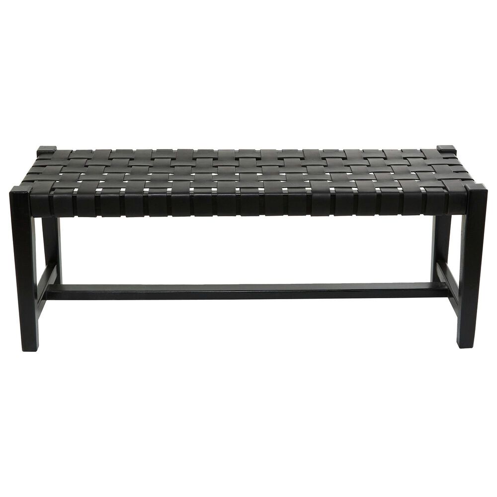 Maple and Jade 47&quot; Leather Handmade Woven Bench in Black, , large