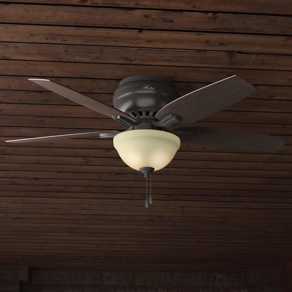 Hunter Newsome Low Profile 52&quot; Ceiling Fan with Lights in Premier Bronze, , large