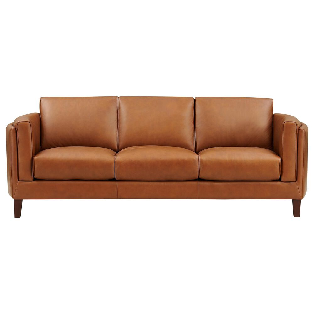 Leather Uph Pacer Stationary Sofa in Nutmeg Brown, , large