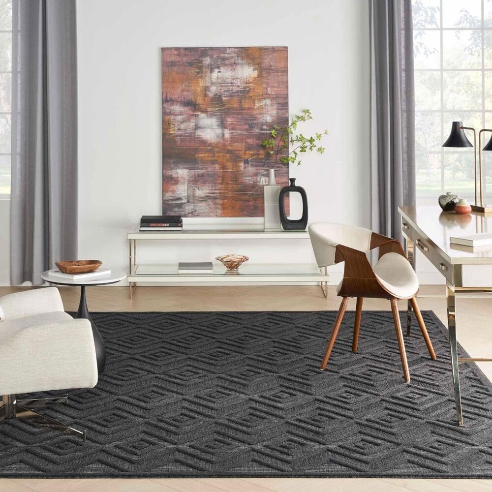 Nourison Versatile 9&#39; x 12&#39; Charcoal and Black Indoor/Outdoor Area Rug, , large