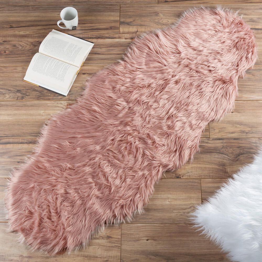 Timberlake 18&quot; Square Throw Pillow with 2&#39; x 5&#39; Fur Rug in Blush Pink, , large