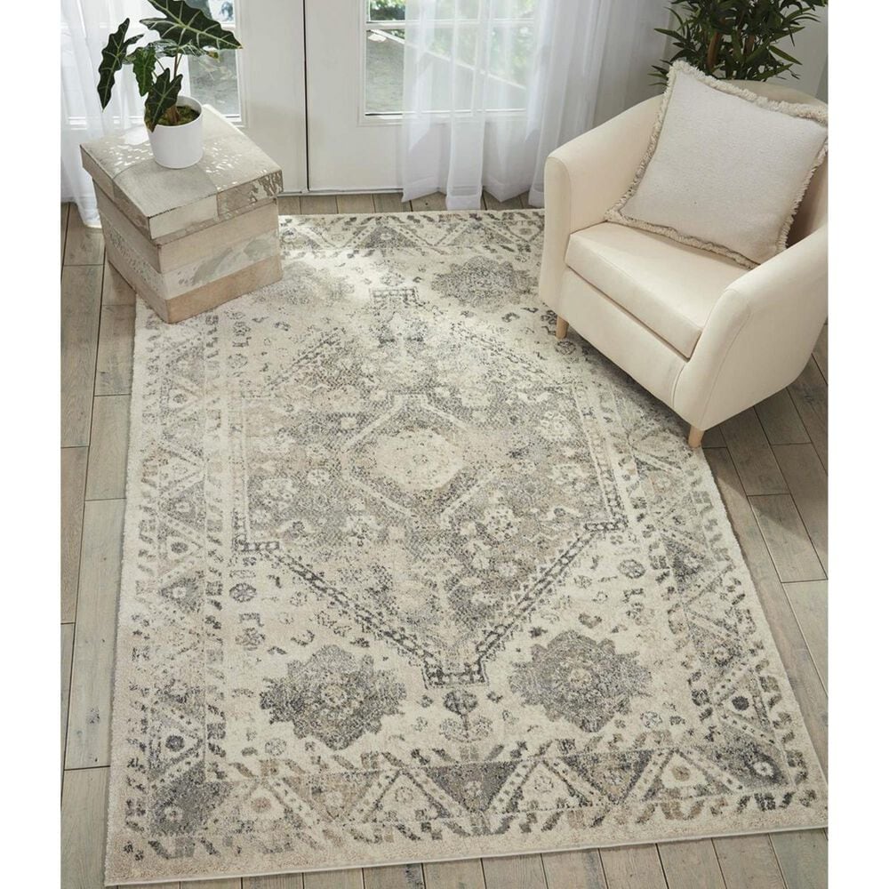 Nourison Fusion FSS11 7&#39;10&quot; x 10&#39;6&quot; Cream and Gray Area Rug, , large