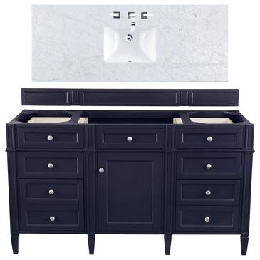 James Martin Brittany 60" Single Bathroom Vanity in Victory Blue with 3 cm Carrara White Marble Top and Rectangle Sink, , large