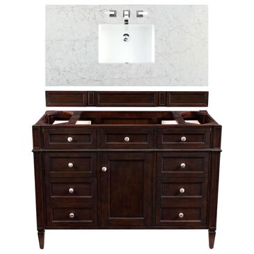 James Martin Brittany 48" Single Bathroom Vanity in Burnished Mahogany with 3 cm Eternal Jasmine Pearl Quartz Top and Rectangle Sink, , large