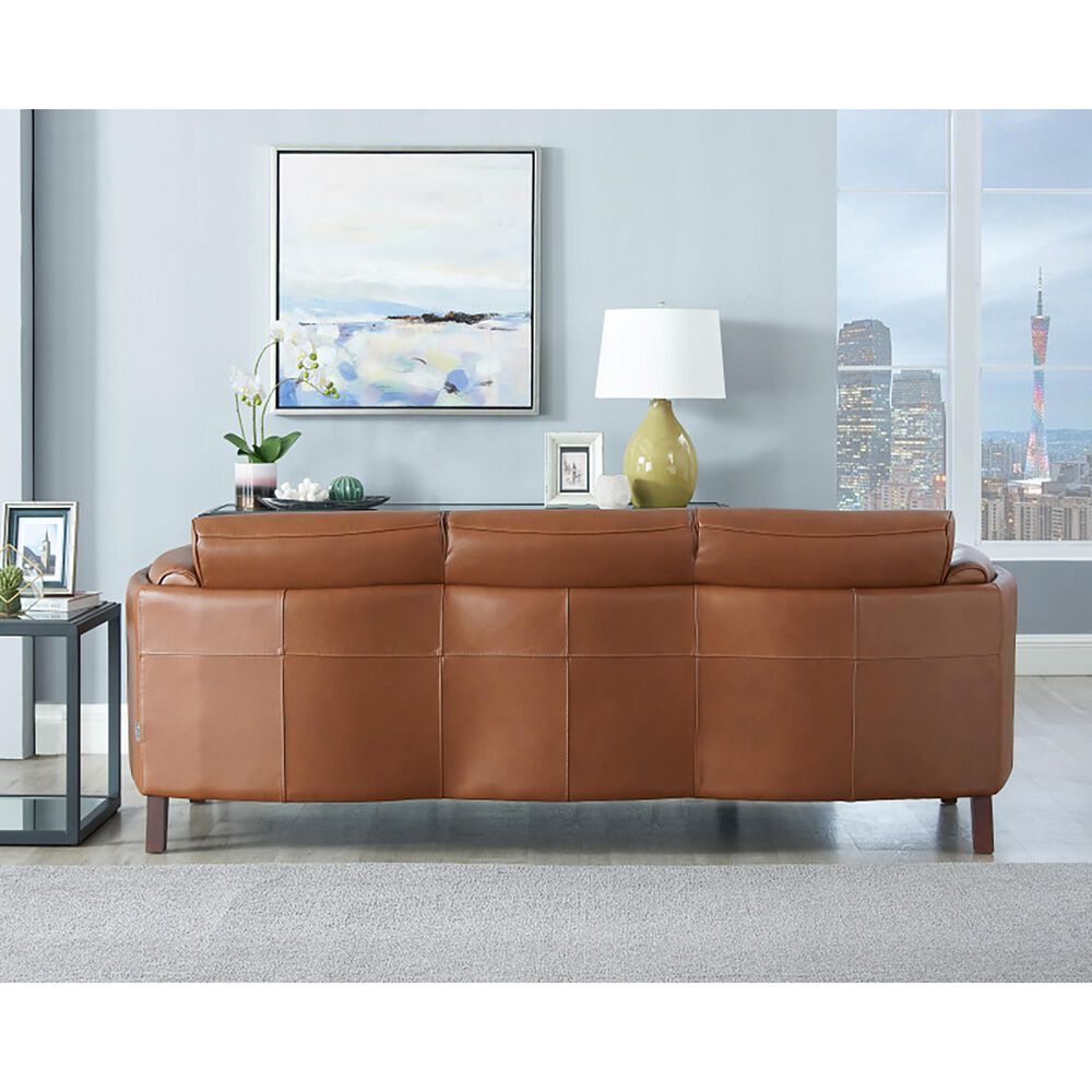 Leather Uph Pacer Stationary Sofa in Nutmeg Brown, , large