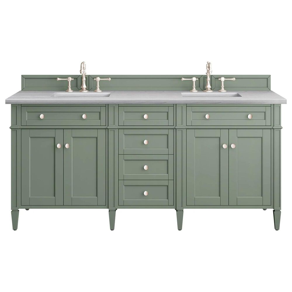 James Martin Brittany 72" Double Bathroom Vanity in Smokey Celadon with 3 cm Arctic Fall Solid Surface Top and Rectangular Sinks, , large