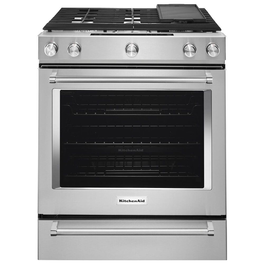 KitchenAid 30&quot; 5-Burner Dual Fuel Convection Slide-In Range with Baking Drawer in Stainless Steel, , large