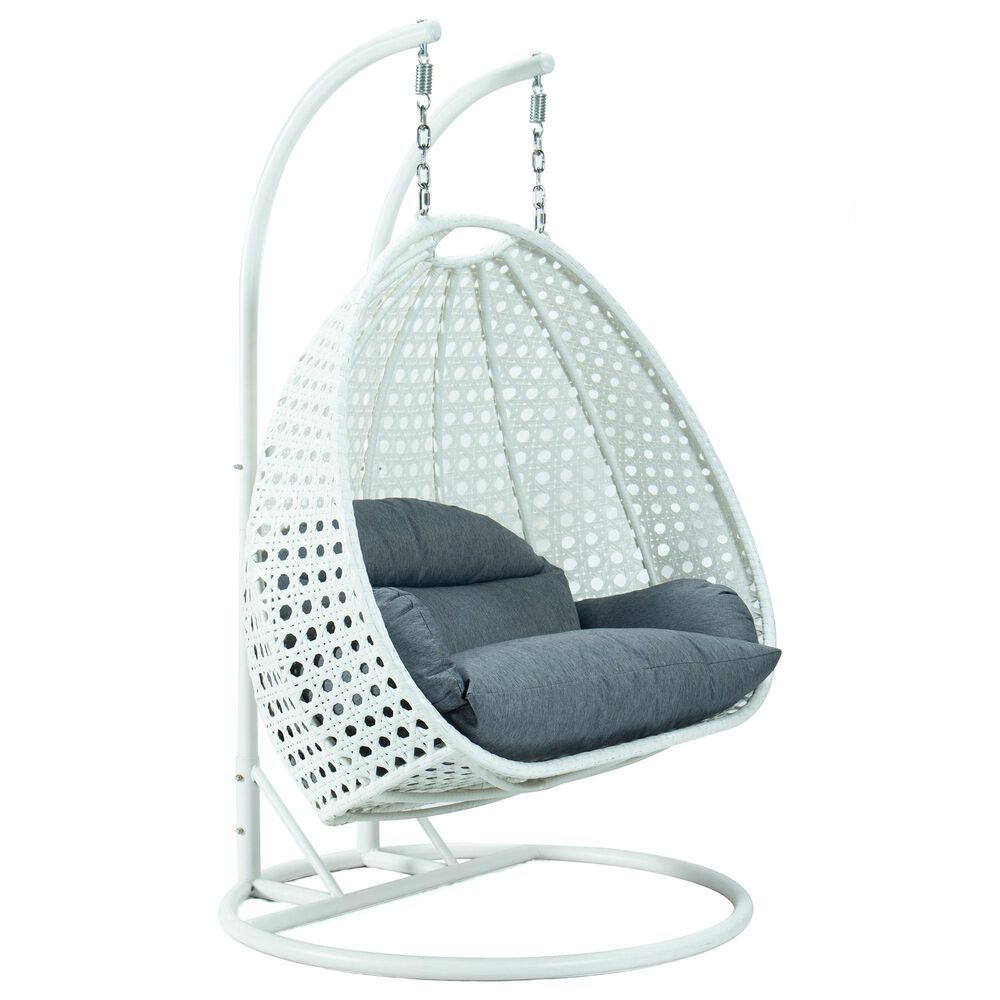 Leisuremod 2-Seat Hanging Egg Swing Chair with Charcoal Blue Cushion in White, , large