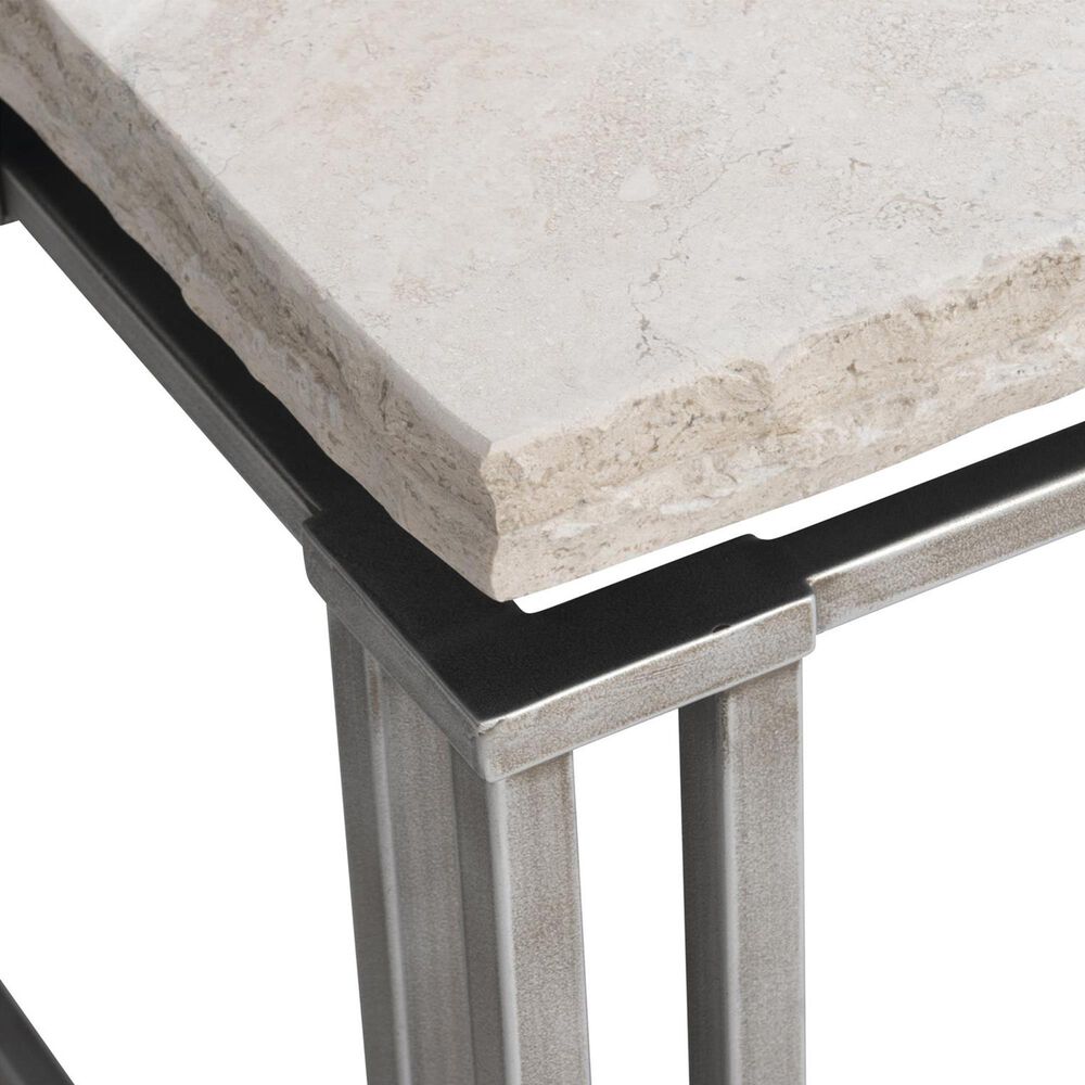 Bernhardt Riverton 40&quot; Cocktail Table in Honed Bianco Travertine and Silver, , large