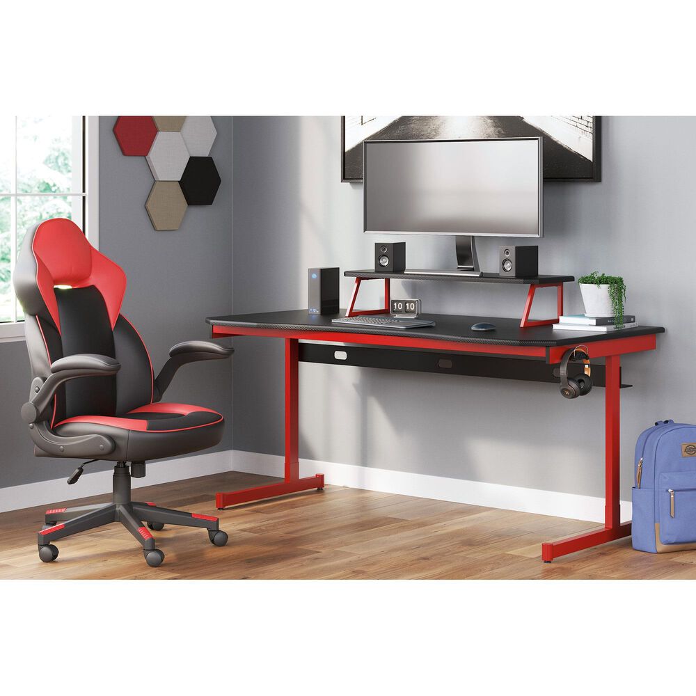 Signature Design by Ashley Lynxtyn Computer Desk with Raised Monitor Stand in Red and Black, , large