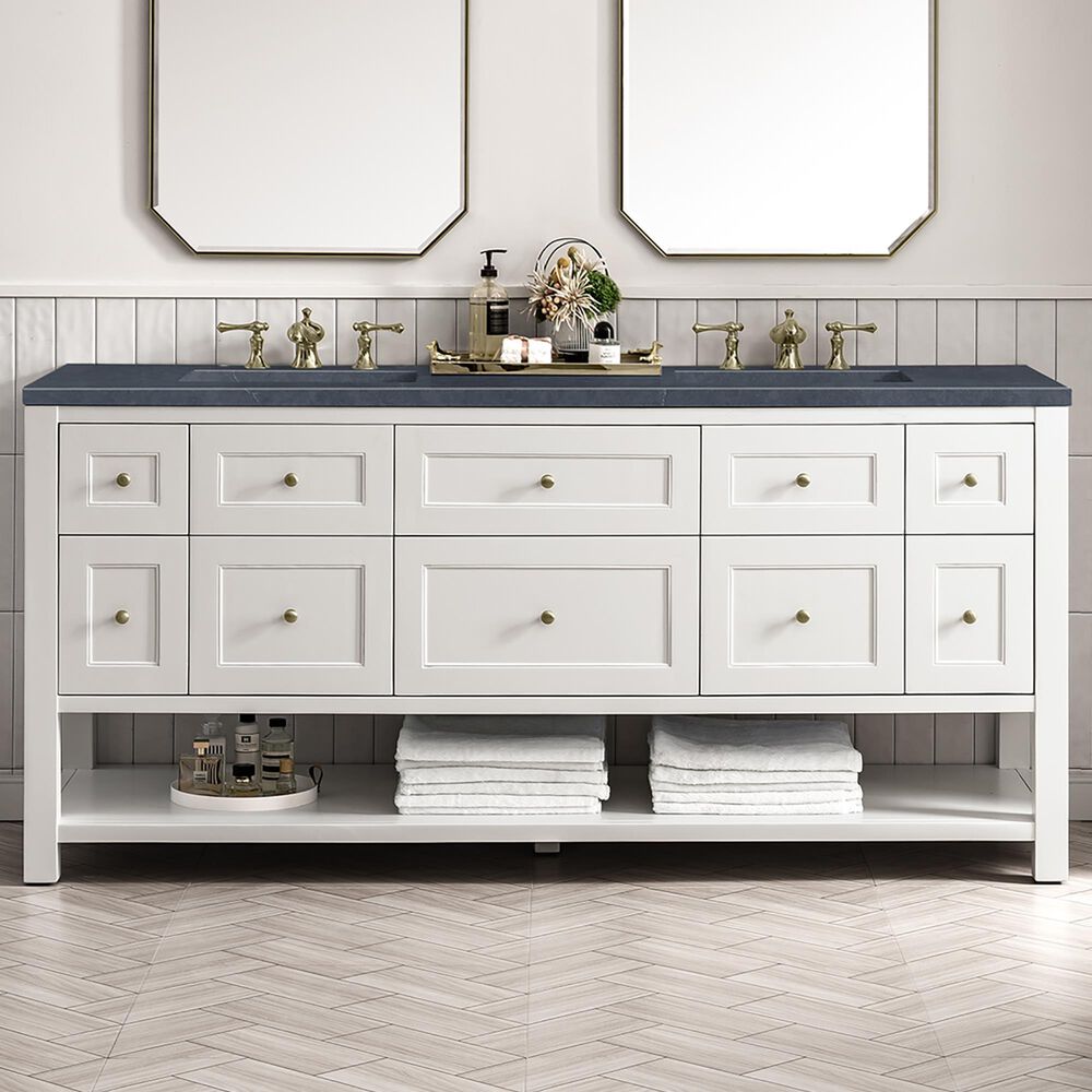 James Martin Breckenridge 72&quot; Double Bathroom Vanity in Bright White with 3 cm Charcoal Soapstone Quartz Top and Rectangular Sinks, , large