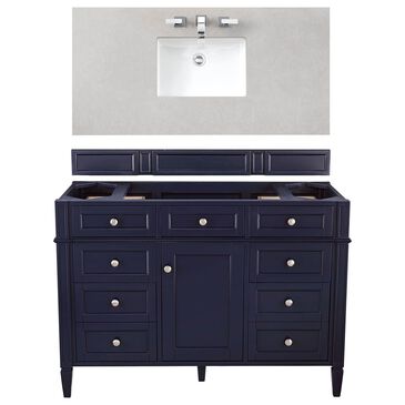 James Martin Brittany 48" Single Bathroom Vanity in Victory Blue with 3 cm Eternal Serena Quartz Top and Rectangle Sink, , large
