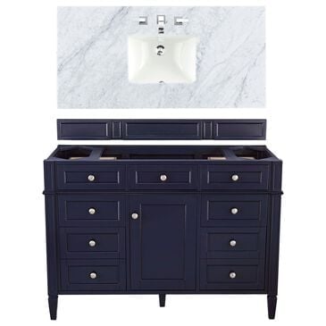 James Martin Brittany 48" Single Bathroom Vanity in Victory Blue with 3 cm Carrara White Marble Top and Rectangle Sink, , large
