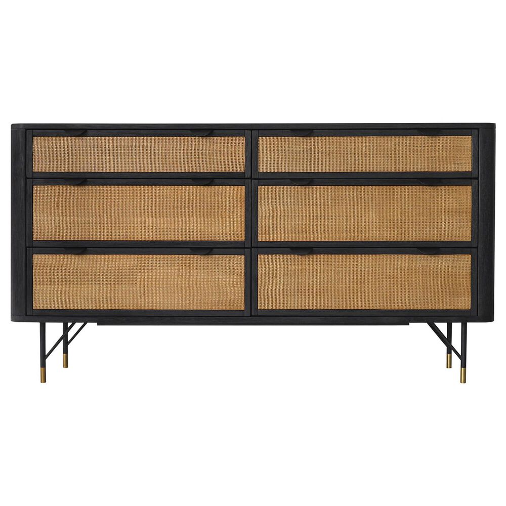 Blue River Saratoga 6 Drawer Dresser in Black Acacia with Rattan, , large