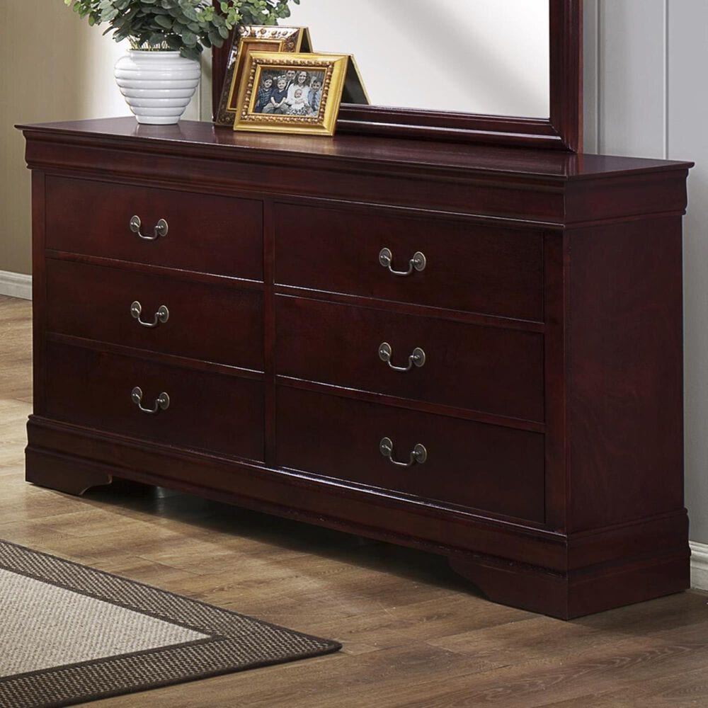 at HOME Louis Philip 6 Drawer Dresser in Cherry, , large