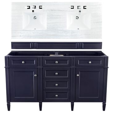 James Martin Brittany 60" Double Bathroom Vanity in Victory Blue with 3 cm Arctic Fall Solid Surface Top, , large