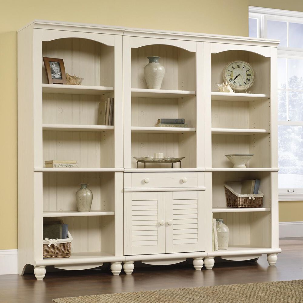 Sauder Harbor View 5-Shelf Library in Antiqued White, , large