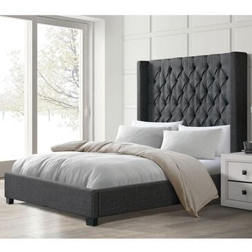 Mayberry Hill Morrow Queen Wingback Upholstered Bed in Heirloom Charcoal, , large