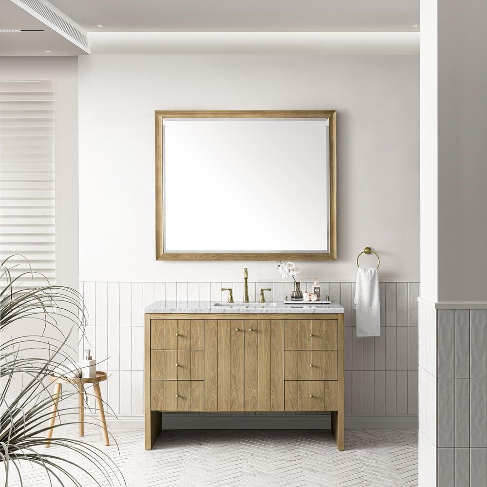 James Martin Hudson 48&quot; Single Bathroom Vanity in Light Natural Oak with 3 cm Arctic Fall Solid Surface Top and Rectangular Sink, , large