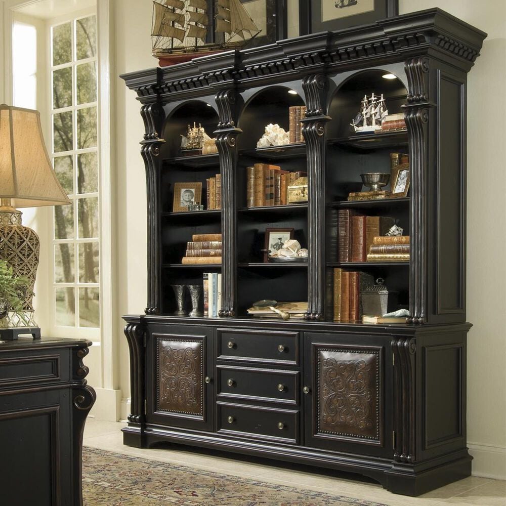 Hooker Furniture Telluride Bookcase and Hutch in Black with Reddish Brown Rub-Through, , large