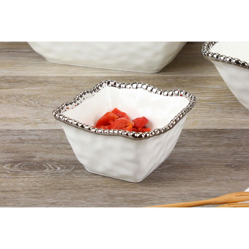 Pampa Bay Salerno 4.75&quot; Square Snack Bowl in White and Silver, , large