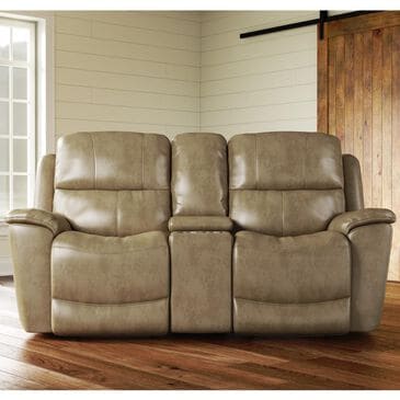 Flexsteel Cade Leather Power Reclining Console Loveseat with Headrest in Sand, , large